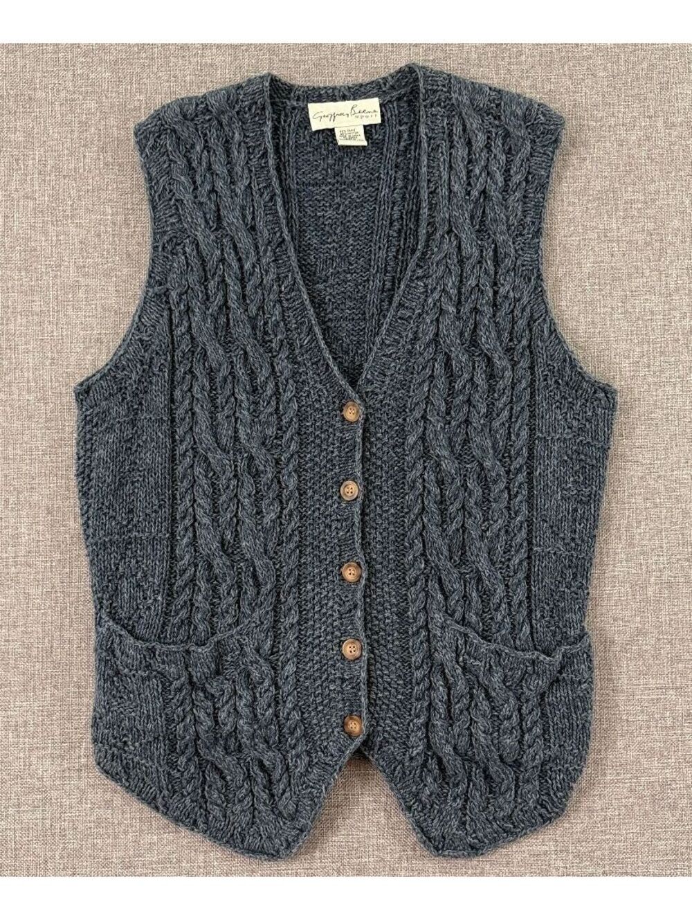 Vintage 1990s Geoffrey Beene Women's Sport Cable Knit Sweater Vest Size M Blue